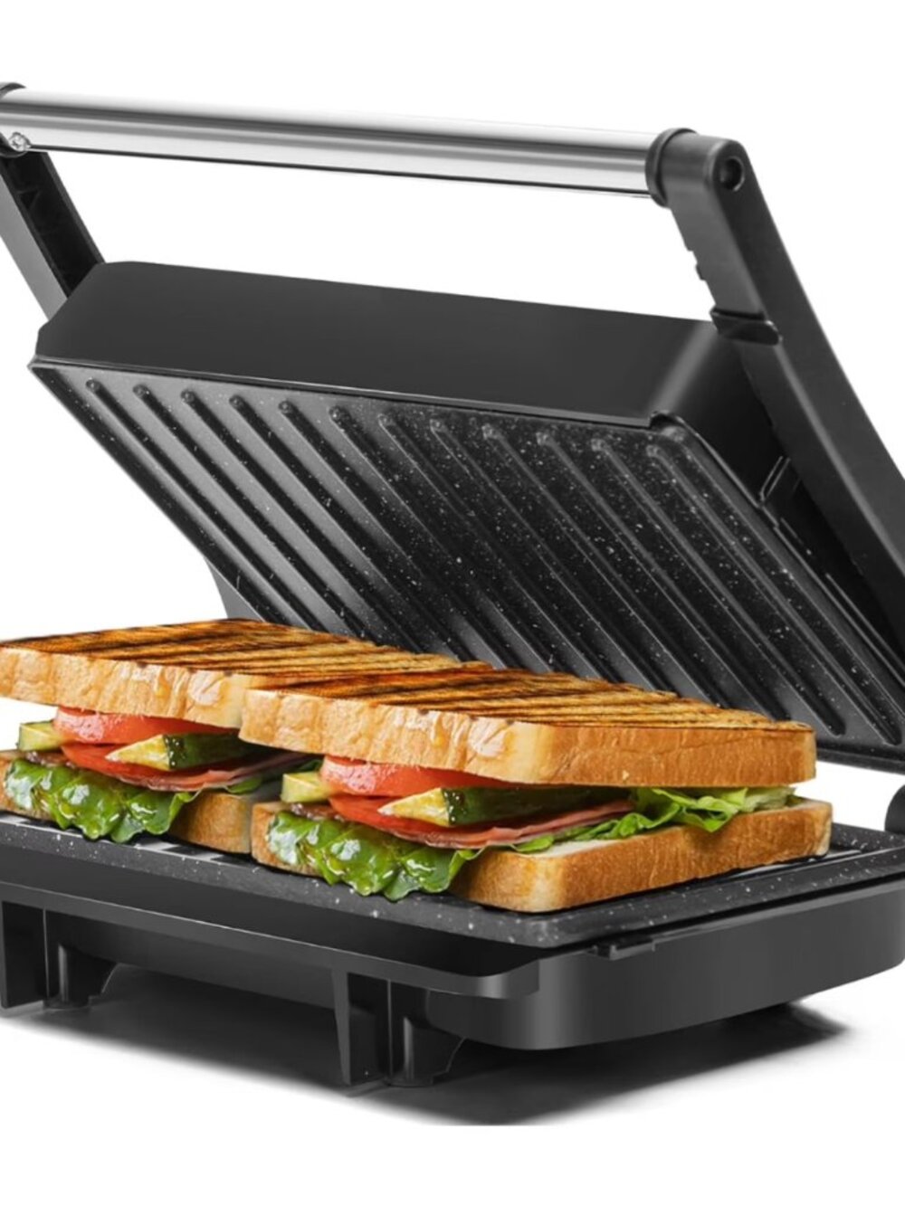 Panini Press Grill - Sandwich Maker with Non-Stick Cooking Plate Black
